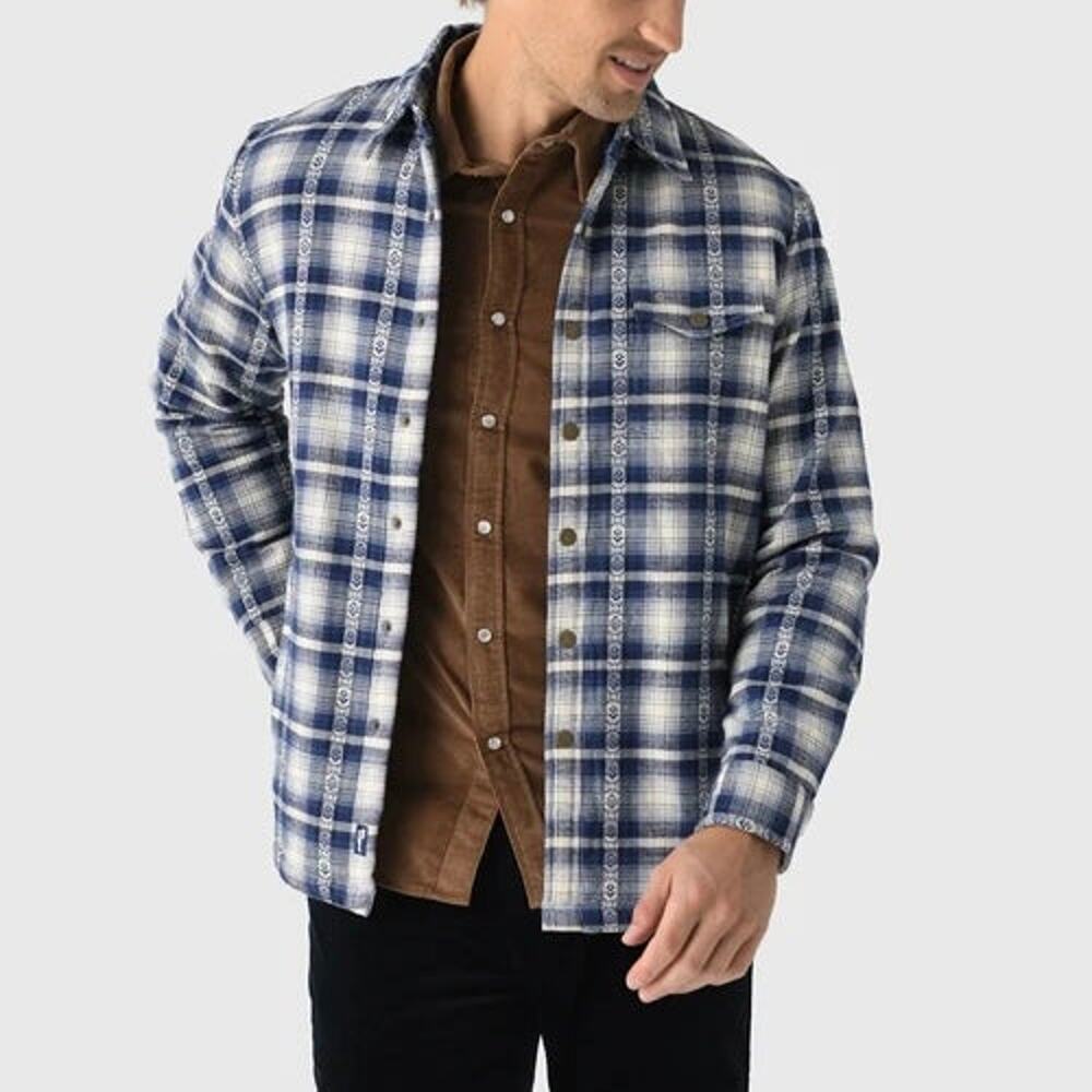 Criquet Sherpa Lined Yeats Blue Plaid Snap-Up Shacket Jacket Large NEW Aztec